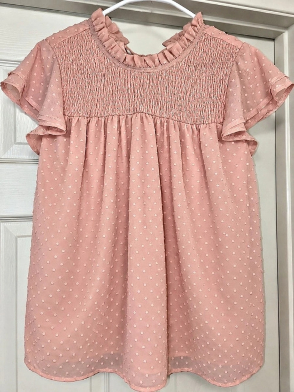 Pink Polka Dot Ruffle Sleeve Top Size Small